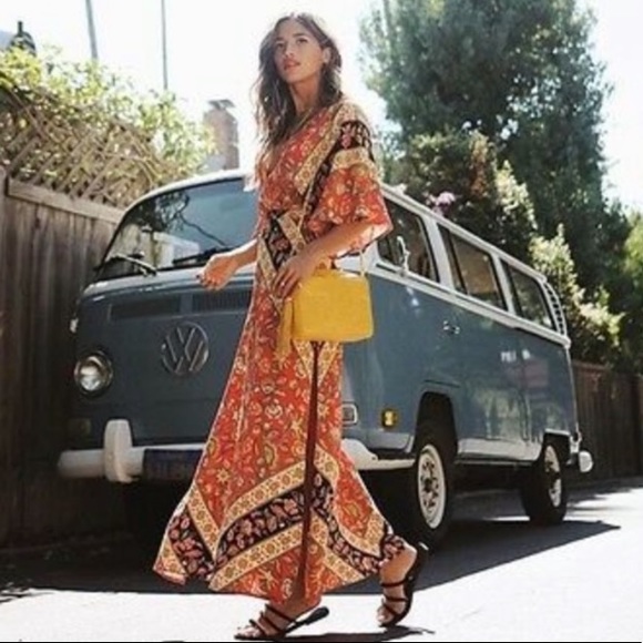 SOLD OUT Red Boho Floral Printed Open Back Maxi Dress - Picture 4 of 6